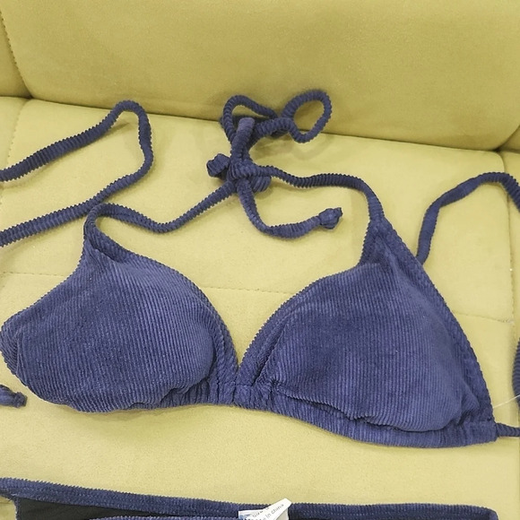 Vtg NWT C.C Blue Halter Bikini Corduroy Set with Adjustable Ties - Picture 6 of 13